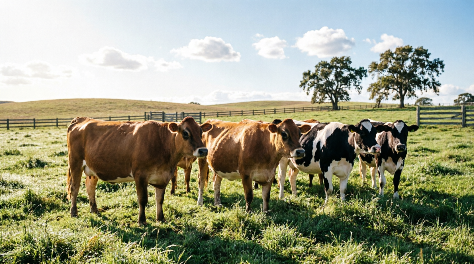 Our dairy herd grazing at sunrise